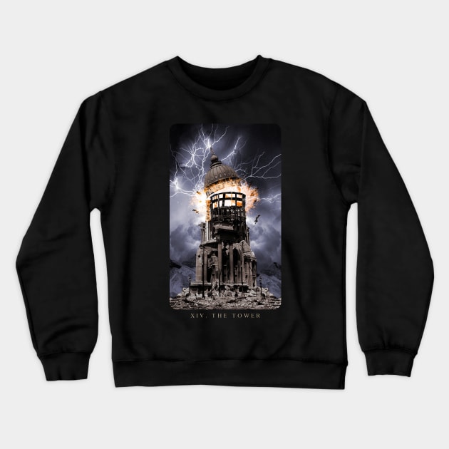 The Tower Tarot Card Crewneck Sweatshirt by Joepokes